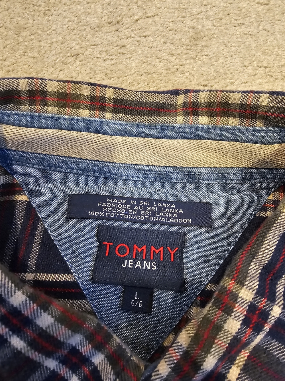 Tommy Hilfiger Tommy Jeans Navy Red Cream Plaid Button-Up Shirt